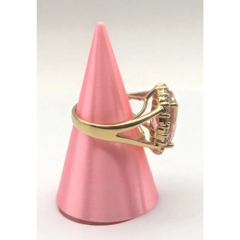 Vintage Pink Stone Halo Ring Womens 8.25 Gold Tone Statement 8K READ